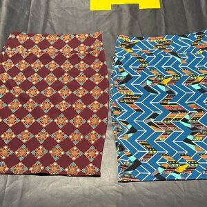 LuLaRoe Pencil Skirts - Maroon Floral and Blue Zigzag